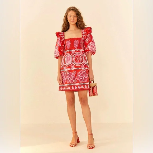 FARM Rio | Dresses | Nwt Farm Rio Red Summer Sunrise Organic Cotton Mini  Dress | Poshmark